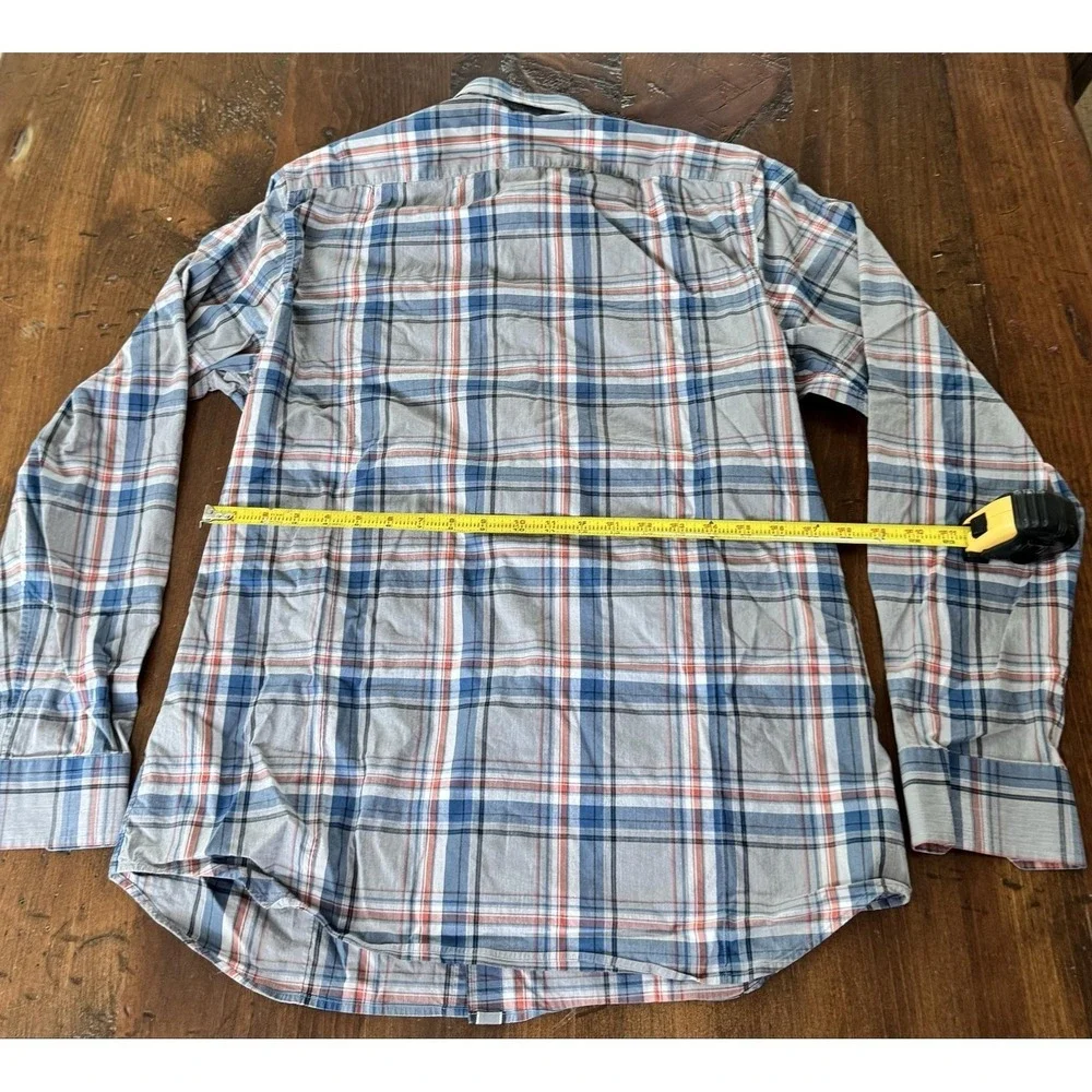 Banana Republic Shirt Mens LT Gray Plaid Long Sleeve Tall Button-Up Casual